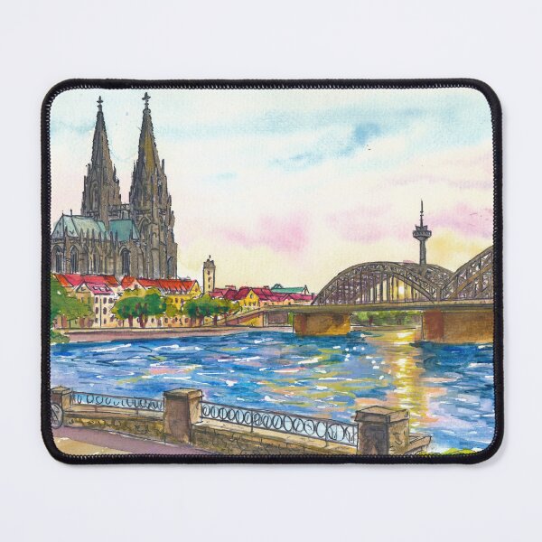 Item preview, Cologne Cathedral and Hohenzollern Bridge Travel Art Warm Afternoon designed and sold by artshop77.