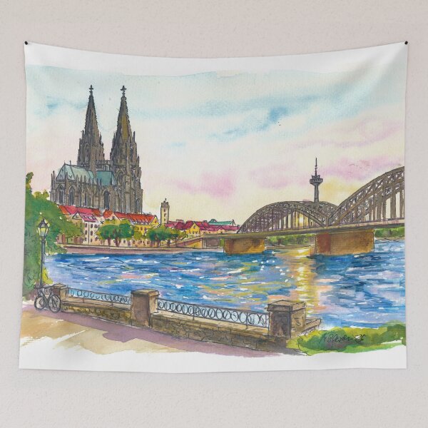 Item preview, Cologne Cathedral and Hohenzollern Bridge Travel Art Warm Afternoon designed and sold by artshop77.