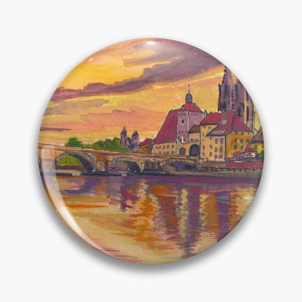 Item preview, Regensburg Stone Bridge and Cathedral Travel Art Danube Riverfront designed and sold by artshop77.