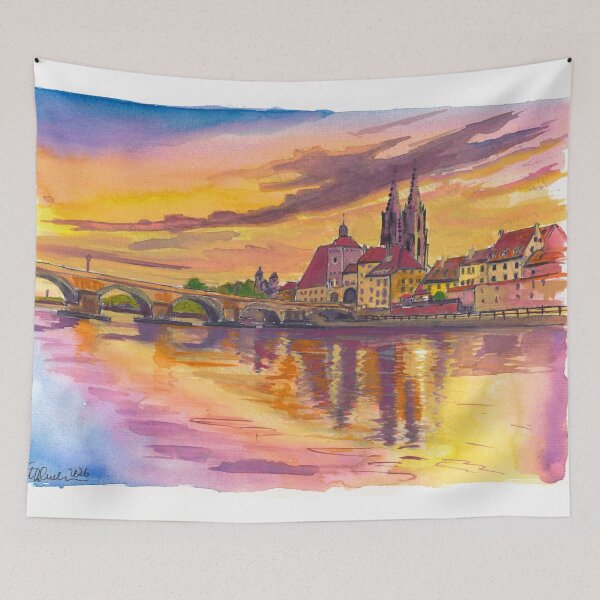Item preview, Regensburg Stone Bridge and Cathedral Travel Art Danube Riverfront designed and sold by artshop77.
