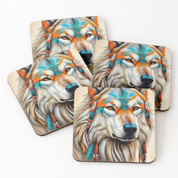 Item preview, Majestic White Wolf Portrait with Tribal Style Art designed and sold by Moriarty's Digital Visions.