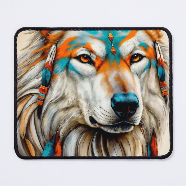 Item preview, Majestic White Wolf Portrait with Tribal Style Art designed and sold by Moriarty's Digital Visions.