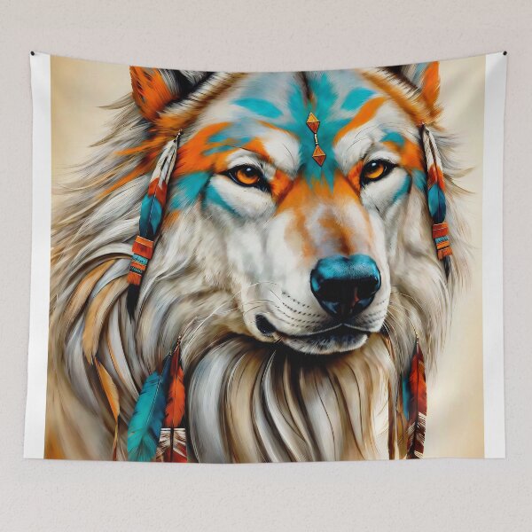 Item preview, Majestic White Wolf Portrait with Tribal Style Art designed and sold by Moriarty's Digital Visions.