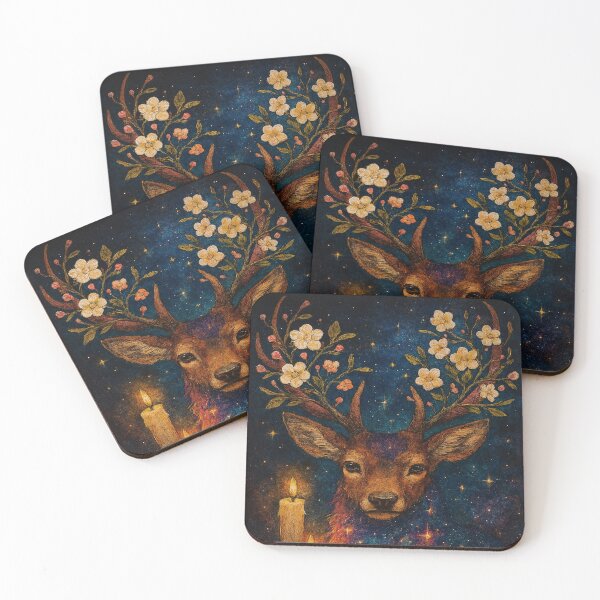 Item preview, Cosmic Stag with Floral Antlers – Mystical Galaxy Deer Art designed and sold by myforestfog.