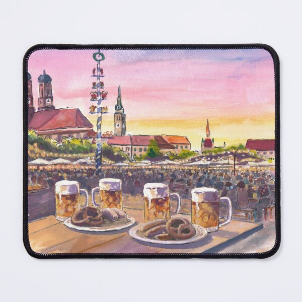 Item preview, Munich Viktualienmarkt Beergarden Gemutlichkeit Travel Art with Historic Skyline designed and sold by artshop77.