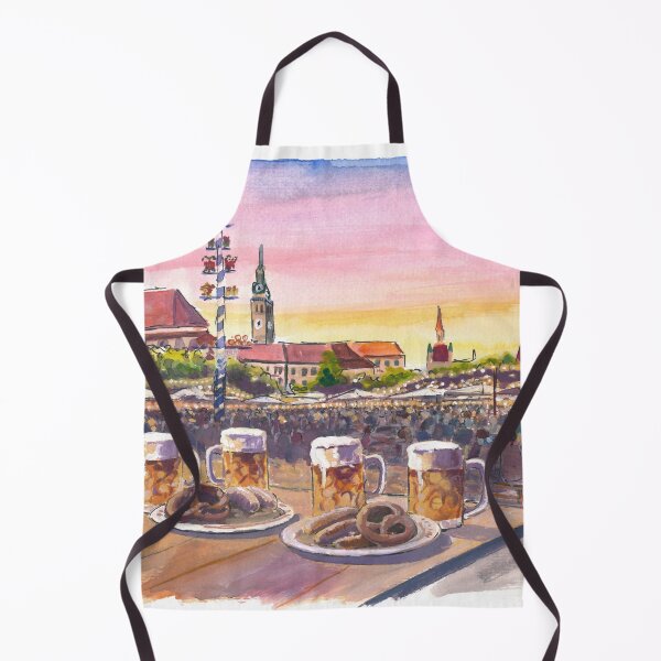 Item preview, Munich Viktualienmarkt Beergarden Gemutlichkeit Travel Art with Historic Skyline designed and sold by artshop77.