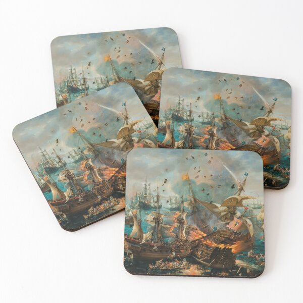 Item preview, Explosion Spanish Flagship Gibraltar Dramatic Naval Battle Painting designed and sold by TheSoulOfArt.
