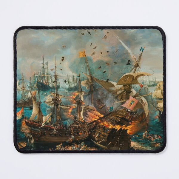 Item preview, Explosion Spanish Flagship Gibraltar Dramatic Naval Battle Painting designed and sold by TheSoulOfArt.