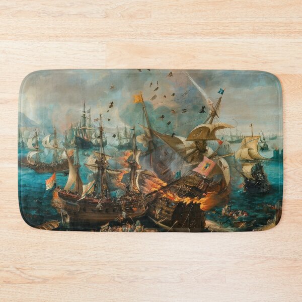 Item preview, Explosion Spanish Flagship Gibraltar Dramatic Naval Battle Painting designed and sold by TheSoulOfArt.