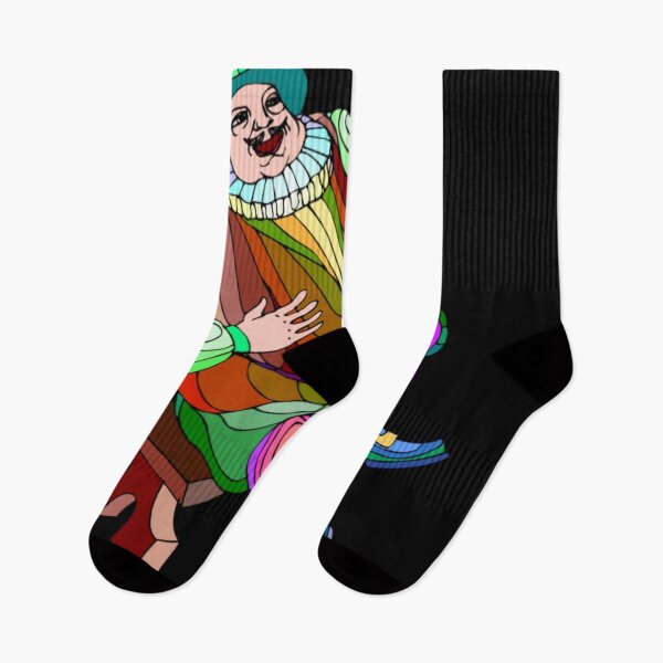 Item preview, Vibrant Stained Glass Style Medieval Jester Character Sitting On Wooden Bench Art designed and sold by Taniyah Gomes.