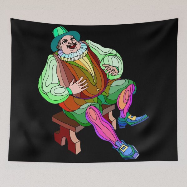 Item preview, Vibrant Stained Glass Style Medieval Jester Character Sitting On Wooden Bench Art designed and sold by Taniyah Gomes.