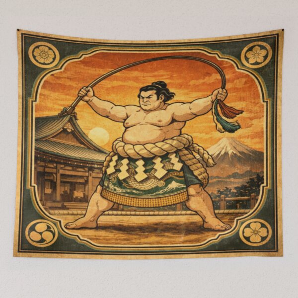 Item preview, Sumo Yokozuna Golden Temple – Mt. Fuji Ukiyo-e Ceremony Art designed and sold by ArtFreshStudio.