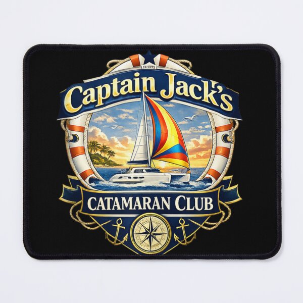 Item preview, Nautical Sailing Club Badge With Catamaran Boat At Sunset Tropical Island Art designed and sold by Taniyah Gomes.