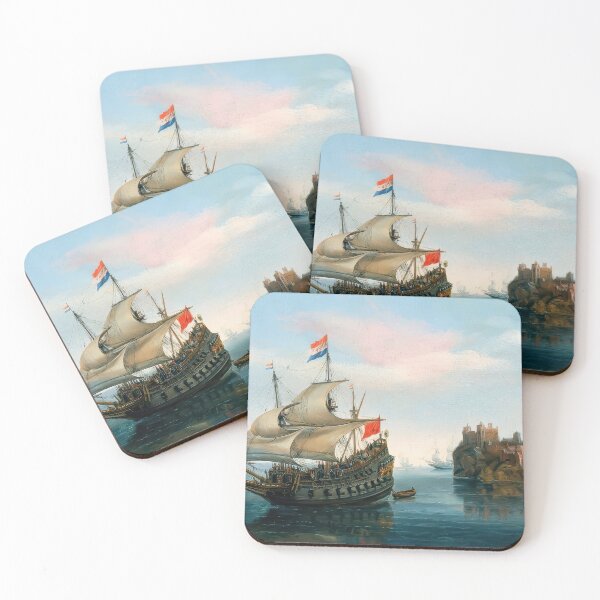 Item preview, Castle and Sailing Ship Calm Maritime Seascape Painting designed and sold by TheSoulOfArt.