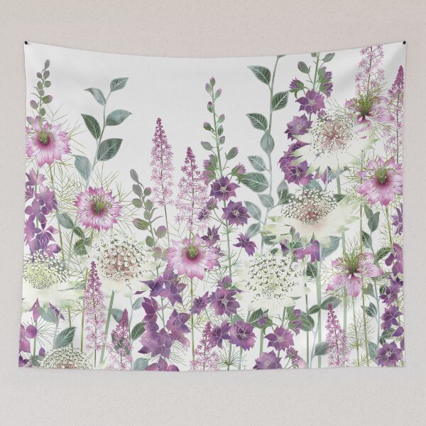 Item preview, Botanical Pink and White Flower Garden Meadow designed and sold by Fiona Calder Designs.