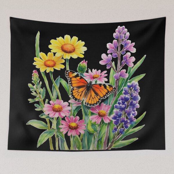 Item preview, Wattercolor monarch butterfly and wild flowers designed and sold by Creative Line Prints.