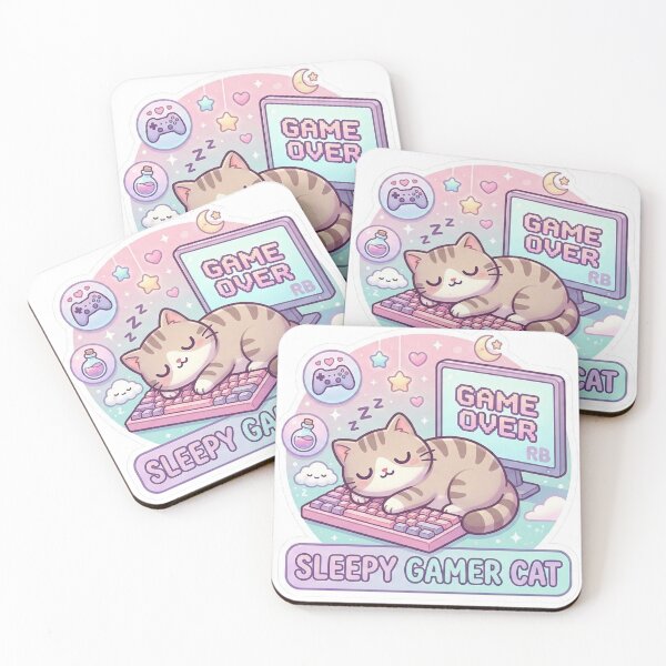 Item preview, Sleepy Gamer Cat – Kawaii Pastel Aesthetic Gaming Sticker designed and sold by StickersPhotoPaintings.