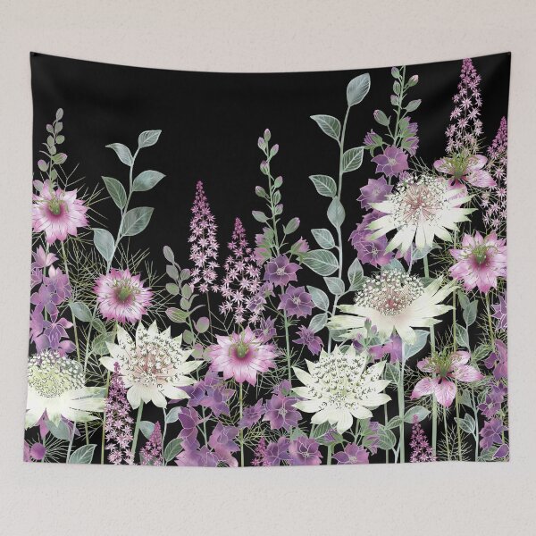 Item preview, Botanical Pink and White Nighttime Flower Garden Meadow designed and sold by Fiona Calder Designs.