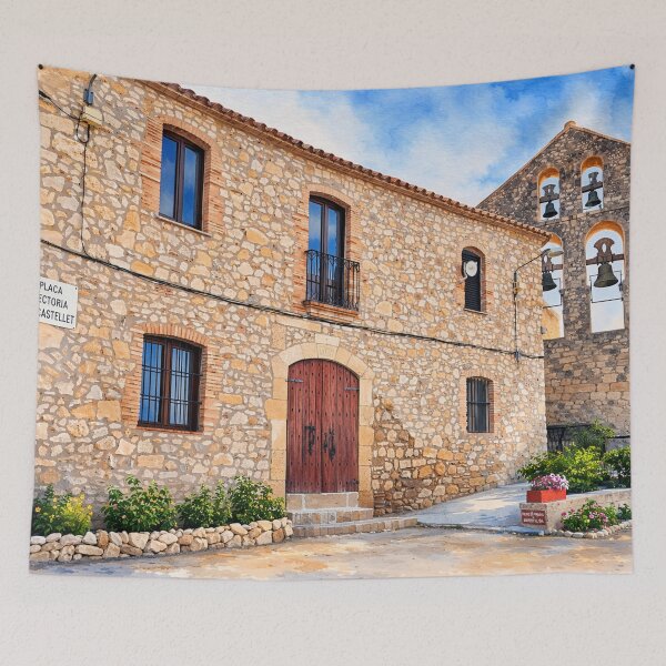 Item preview, Plaça Rectoria de Castellet Watercolor designed and sold by Miradas del Mundo.