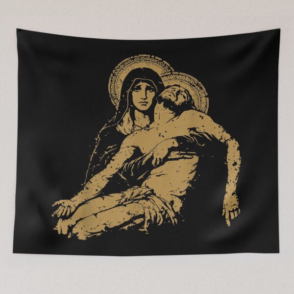 Item preview, Sacred Heart Mother Mary Holding Jesus Golden Pietà Renaissance Religious Fine Art designed and sold by EricCotanori.