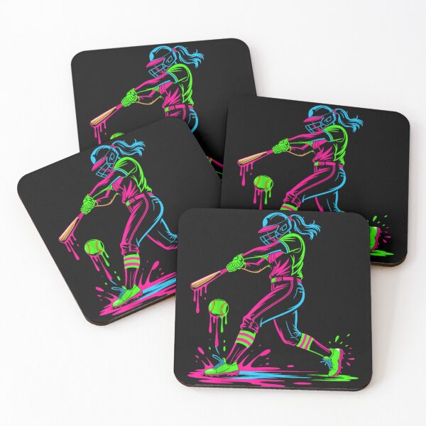 Item preview, Vibrant Neon Softball Female Batter Hitting Ball Aesthetic Drip Paint Sports Art designed and sold by EricCotanori.
