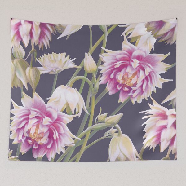Item preview, Botanical Nora Barlow Aquilegia Flowers designed and sold by Fiona Calder Designs.