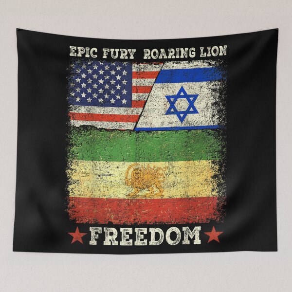 Item preview, Epic Fury Roaring Lion Freedom Flag USA Israel Iran Sun And Lion Art designed and sold by EricCotanori.