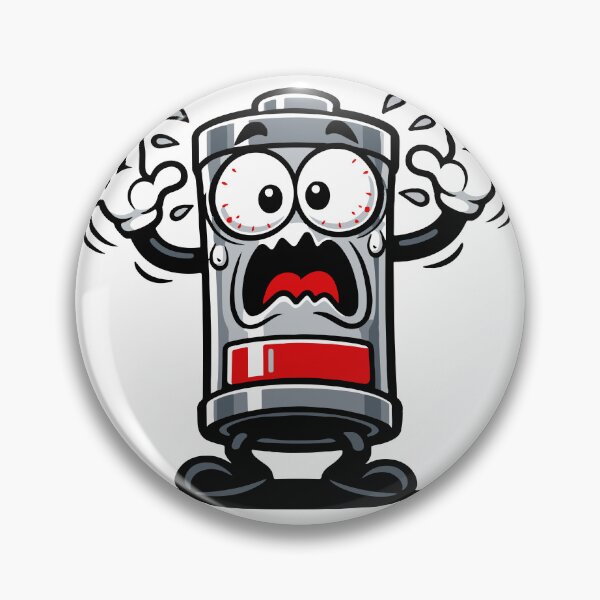 Item preview, A chaotic low-battery character expressing panic and exhaustion. The exaggerated meme expression makes the design relatable for anyone feeling drained or overwhelmed. designed and sold by Dejbar.