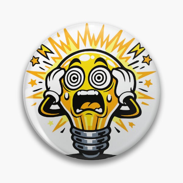 Item preview, An overheated light bulb character representing having too many ideas at once. The chaotic expression captures mental overload in a humorous and visual way. designed and sold by Dejbar.