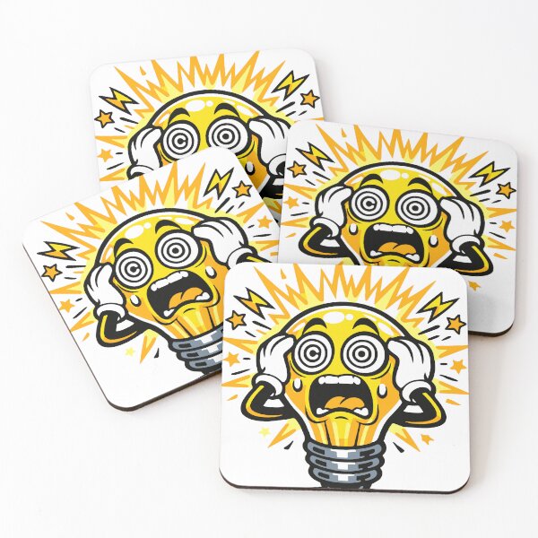 Item preview, An overheated light bulb character representing having too many ideas at once. The chaotic expression captures mental overload in a humorous and visual way. designed and sold by Dejbar.