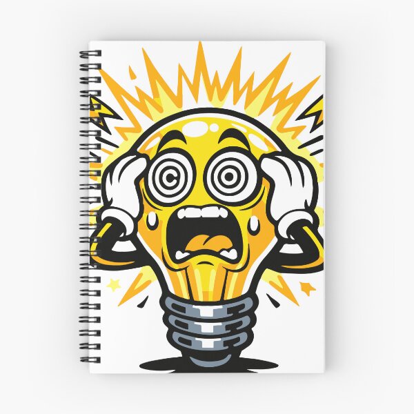 Item preview, An overheated light bulb character representing having too many ideas at once. The chaotic expression captures mental overload in a humorous and visual way. designed and sold by Dejbar.
