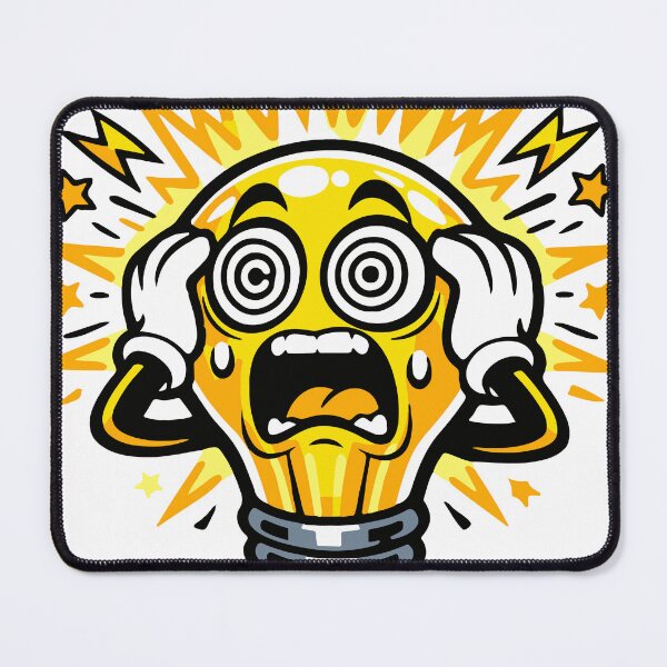 Item preview, An overheated light bulb character representing having too many ideas at once. The chaotic expression captures mental overload in a humorous and visual way. designed and sold by Dejbar.