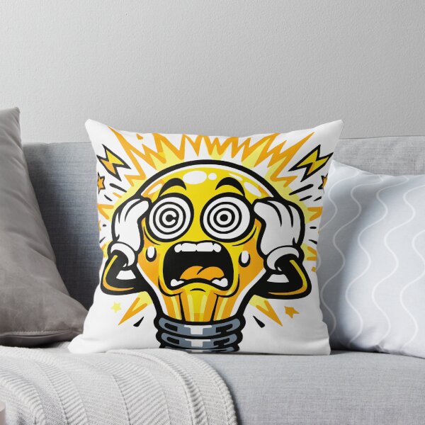 Item preview, An overheated light bulb character representing having too many ideas at once. The chaotic expression captures mental overload in a humorous and visual way. designed and sold by Dejbar.