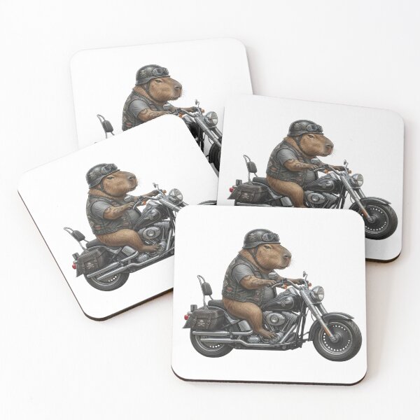 Artikelvorschau, Wasserschwein fährt Motorrad – Lustige Tier-Biker-Illustration entworfen und verkauft von HubCreates.