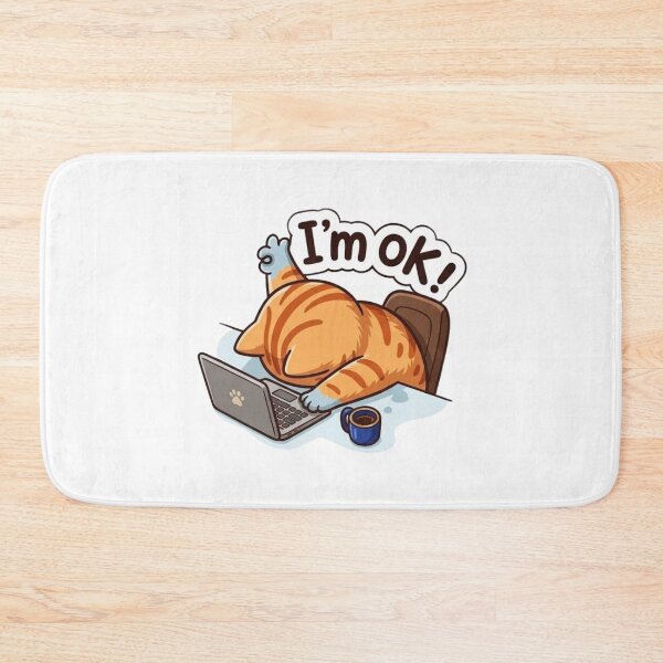 Item preview, I’m Ok Cat T-Shirt – Cute Lazy Cat Working on Laptop Funny Aesthetic Cat Design designed and sold by Tachtache.