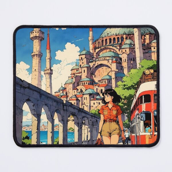 Item preview, Istanbul Travel Poster Vibrant Mosque Tram Anime Girl designed and sold by Vicky021.