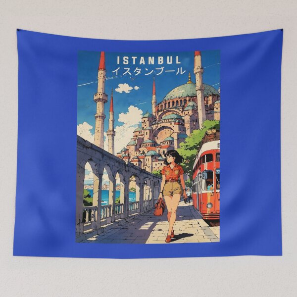 Item preview, Istanbul Travel Poster Vibrant Mosque Tram Anime Girl designed and sold by Vicky021.