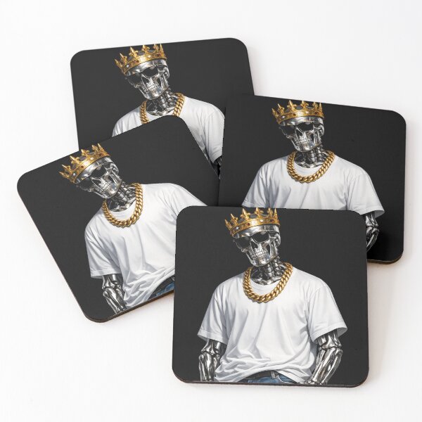 Item preview, Chrome Skeleton King Streetwear – Gothic Metallic Skull with Gold Crown & Sunglasses Urban Sticker designed and sold by CutePearlStudio.