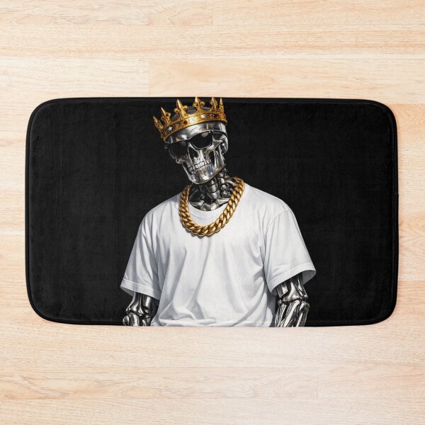 Item preview, Chrome Skeleton King Streetwear – Gothic Metallic Skull with Gold Crown & Sunglasses Urban Sticker designed and sold by CutePearlStudio.