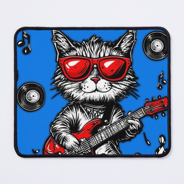 Item preview, Retro Rock Cat Guitarist in Red Sunglasses designed and sold by iPrintPaws.