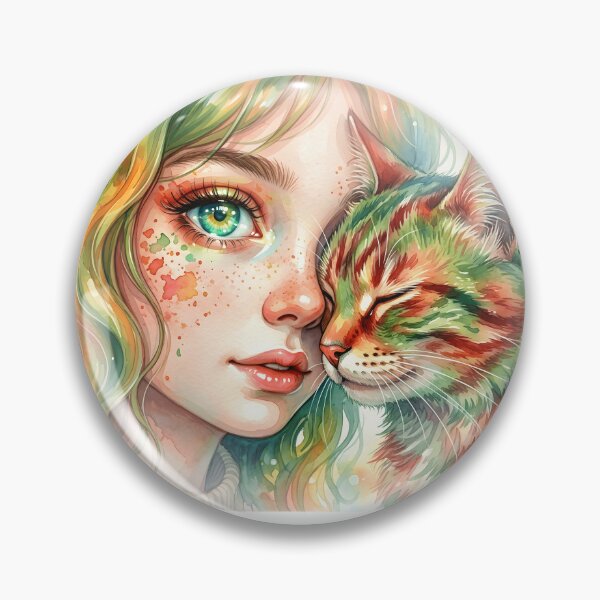 Item preview, Girl with cat, closeup portrait, multi-colored, artificial design designed and sold by wizard-work.