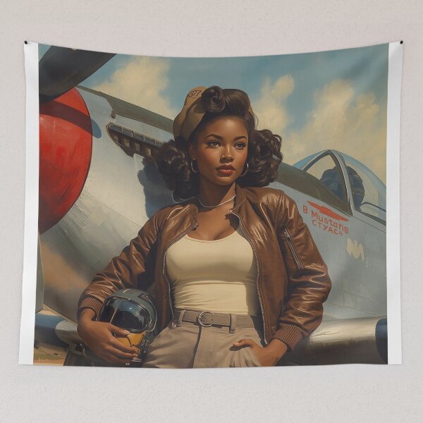 Item preview, Vintage 1940s Pin-Up Girl WWII P-51 Mustang | African American Bomber Jacket Art designed and sold by MissSaylor.