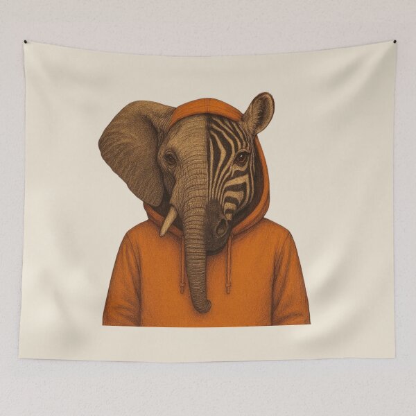 Item preview, Cute Elephant Zebra in Hoodie – Kawaii Hybrid Illustration designed and sold by Aloloco.