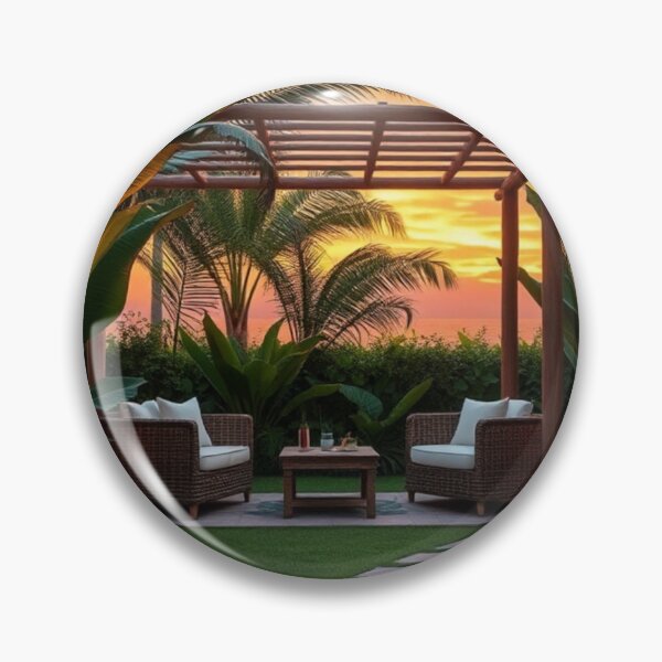 Item preview, Tropical Backyard Oasis with Koi Pond Sunset designed and sold by Vida e Arte.
