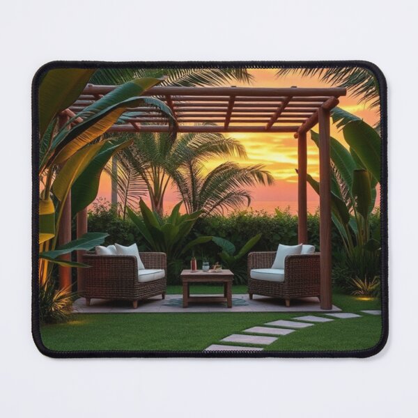 Item preview, Tropical Backyard Oasis with Koi Pond Sunset designed and sold by Jade Ado.