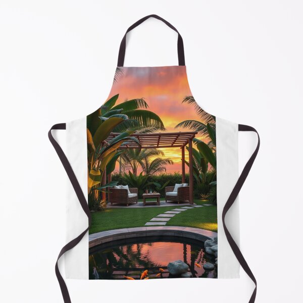 Item preview, Tropical Backyard Oasis with Koi Pond Sunset designed and sold by Jade Ado.