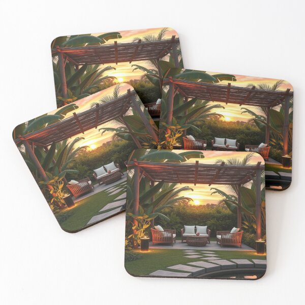 Item preview, Tropical Sunset Patio with Koi Pond View designed and sold by Vida e Arte.