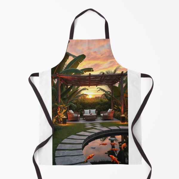 Item preview, Tropical Sunset Patio with Koi Pond View designed and sold by Jade Ado.