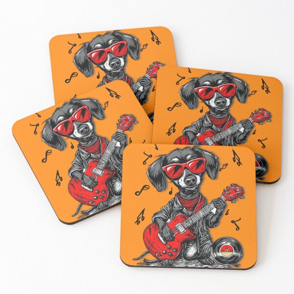 Item preview, Orange Pop Art Dachshund Guitarist in Shades designed and sold by iPrintPaws.