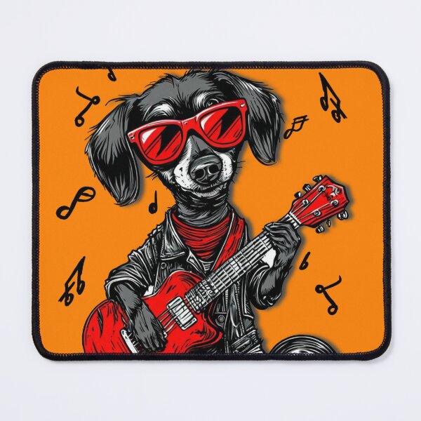 Item preview, Orange Pop Art Dachshund Guitarist in Shades designed and sold by iPrintPaws.